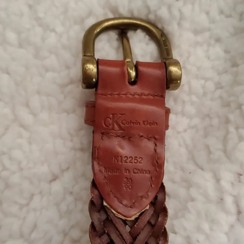 Vtg. Calvin Klein Leather Brown Woven Belt 36